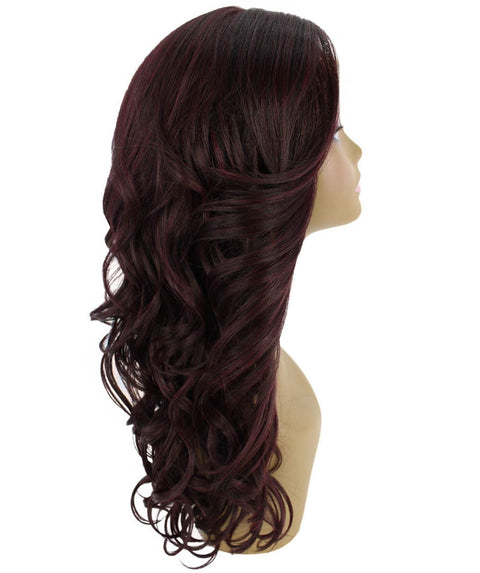 Yenne Medium Red and Black Blend Wavy Layered Lace Front Wig