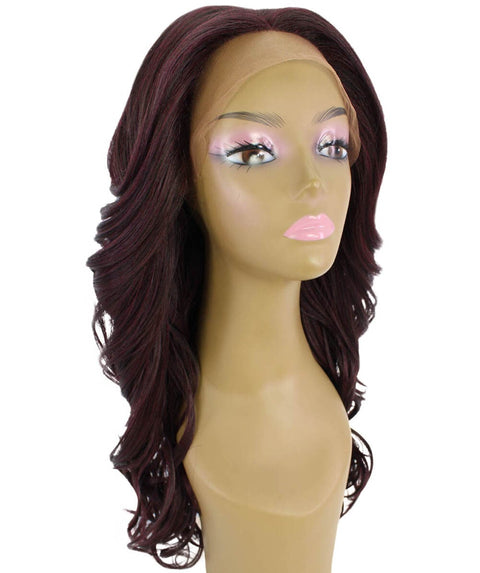 Yenne Medium Red and Black Blend Wavy Layered Lace Front Wig
