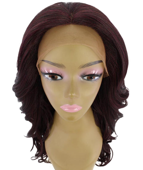 Yenne Medium Red and Black Blend Wavy Layered Lace Front Wig