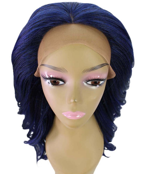 Yenne Blue and Black Blend Wavy Layered Lace Front Wig
