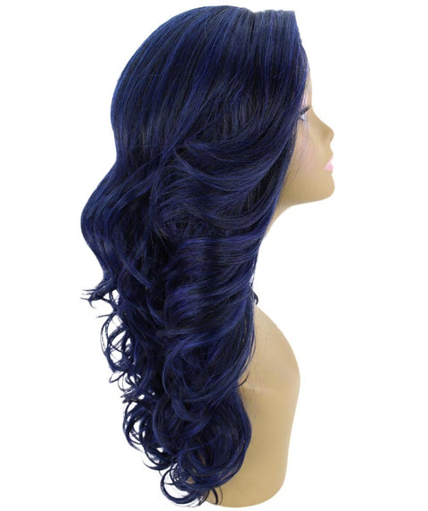 Yenne Blue and Black Blend Wavy Layered Lace Front Wig