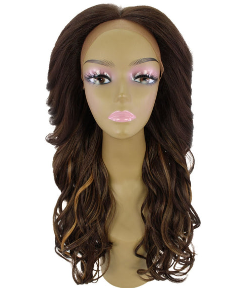 Yenne Brown with Golden Wavy Layered Lace Front Wig