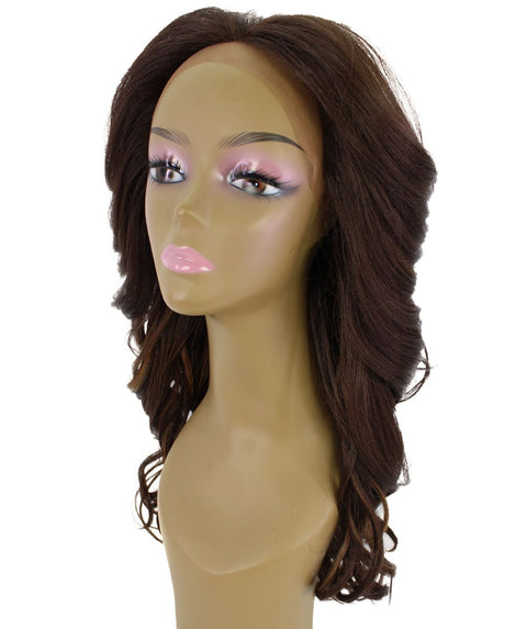 Yenne Brown with Golden Wavy Layered Lace Front Wig