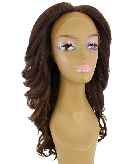 Yenne Brown with Golden Wavy Layered Lace Front Wig