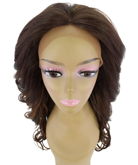 Yenne Brown with Golden Wavy Layered Lace Front Wig