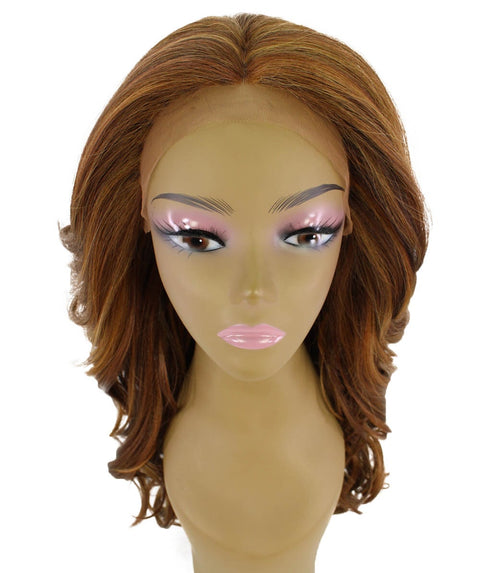 Yenne Light Brown Blend Wavy Layered Lace Front Wig