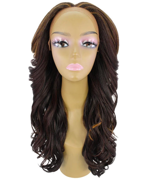 Yenne Carmel Brown Blend Wavy Layered Lace Front Wig