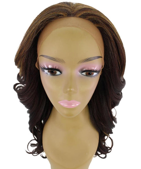 Yenne Carmel Brown Blend Wavy Layered Lace Front Wig