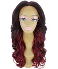 Yenne Deep Red Over Medium Red Wavy Layered Lace Front Wig