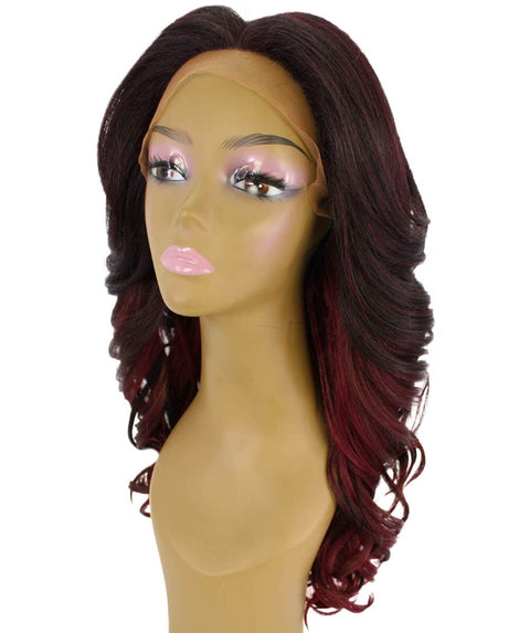 Yenne Deep Red Over Medium Red Wavy Layered Lace Front Wig