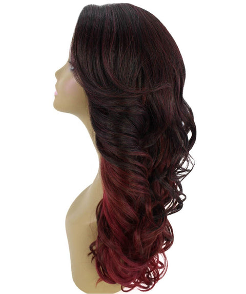 Yenne Deep Red Over Medium Red Wavy Layered Lace Front Wig