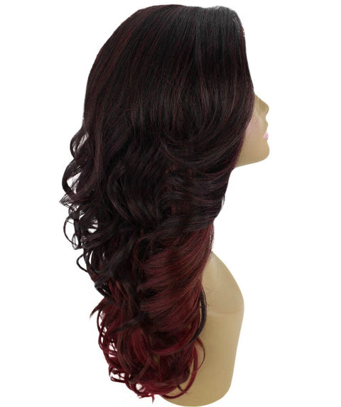 Yenne Deep Red Over Medium Red Wavy Layered Lace Front Wig
