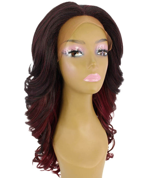 Yenne Deep Red Over Medium Red Wavy Layered Lace Front Wig