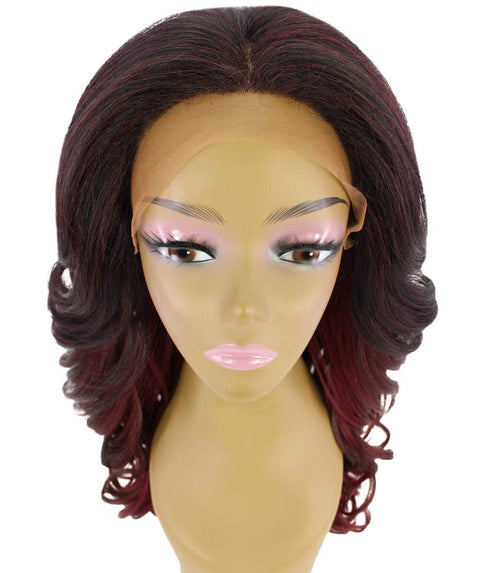 Yenne Deep Red Over Medium Red Wavy Layered Lace Front Wig