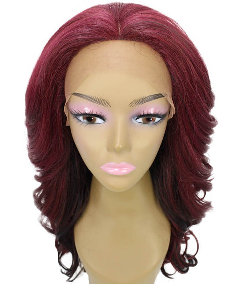 Yenne Medium Red Wavy Layered Lace Front Wig