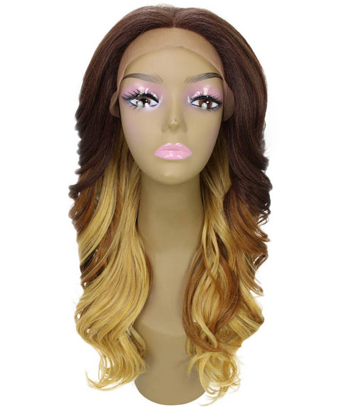 Yenne Medium Brown over Blonde Wavy Layered Lace Front Wig