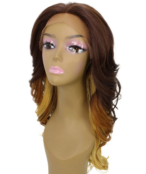 Yenne Medium Brown over Blonde Wavy Layered Lace Front Wig