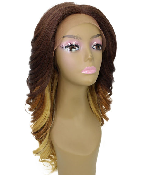Yenne Medium Brown over Blonde Wavy Layered Lace Front Wig