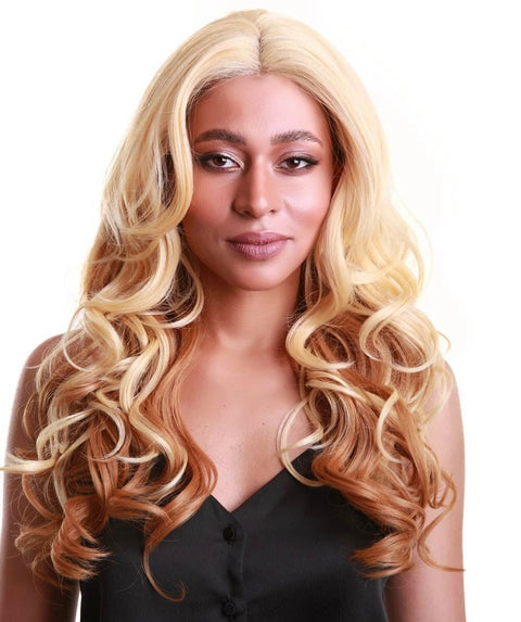 Yenne Golden Dark Blonde Wavy Layered Lace Front Wig
