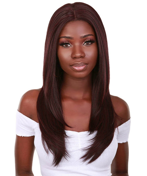 Kiya Medium Red and Black Blend Long Bob Lace Front Wig