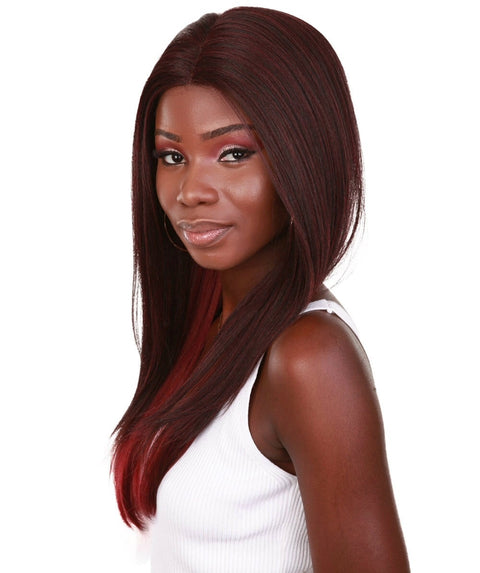 Kiya Deep Red Over Medium Red Long Bob Lace Front Wig