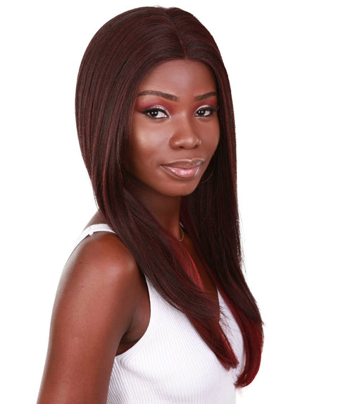 Kiya Deep Red Over Medium Red Long Bob Lace Front Wig