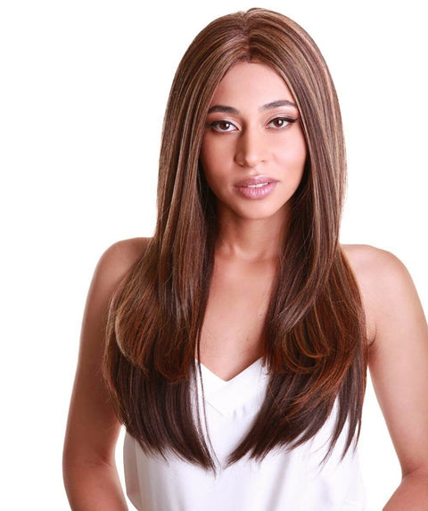 Kiya Aubum Brown Blend Long Bob Lace Front Wig