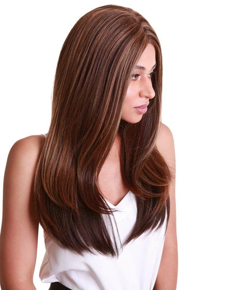 Kiya Aubum Brown Blend Long Bob Lace Front Wig
