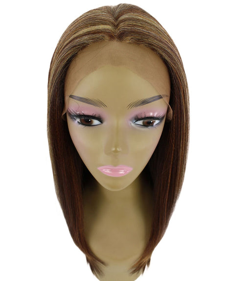 Kiya Aubum Brown Blend Long Bob Lace Front Wig