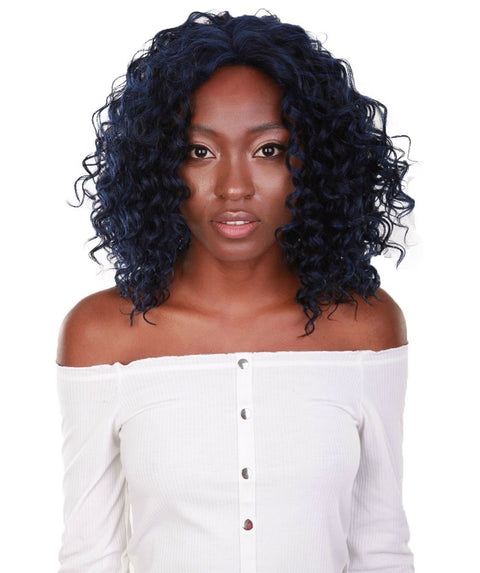 Ada Blue and Black Blend Curly Bob Lace Front Wig