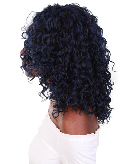 Ada Blue and Black Blend Curly Bob Lace Front Wig
