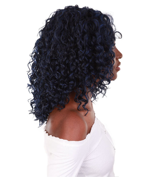 Ada Blue and Black Blend Curly Bob Lace Front Wig