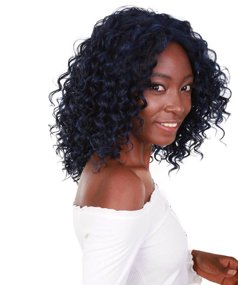Ada Blue and Black Blend Curly Bob Lace Front Wig