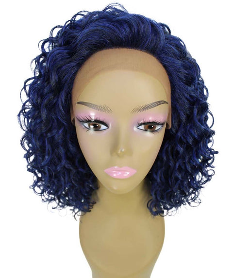 Ada Blue and Black Blend Curly Bob Lace Front Wig