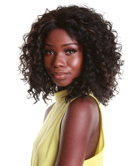 Ada Black with Caramel Curly Bob Lace Front Wig