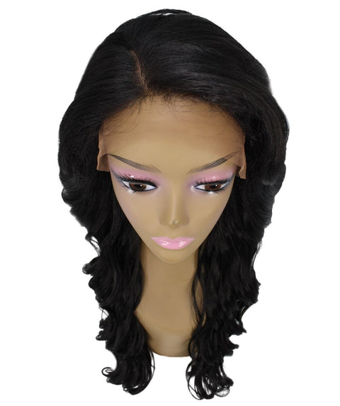 Asana Natural Black Long Wavy Lace Front Wig