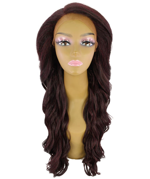 Asana Deep Red and Black Blend Long Wavy Lace Front Wig