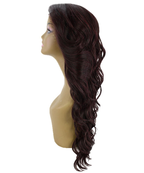 Asana Deep Red and Black Blend Long Wavy Lace Front Wig