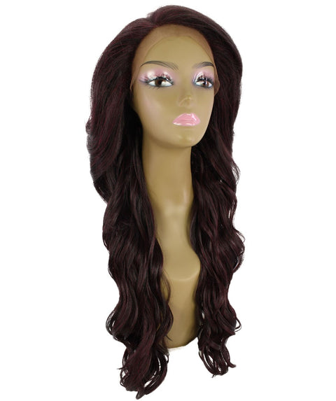 Asana Deep Red and Black Blend Long Wavy Lace Front Wig