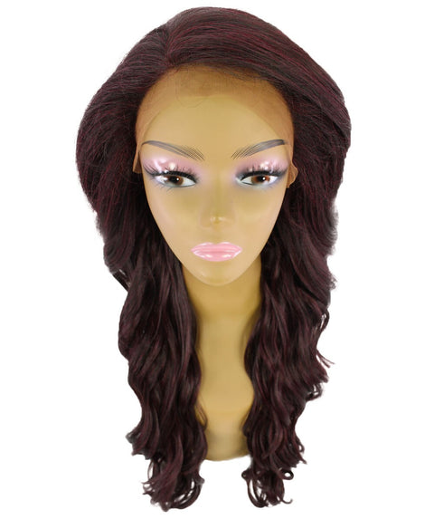 Asana Deep Red and Black Blend Long Wavy Lace Front Wig