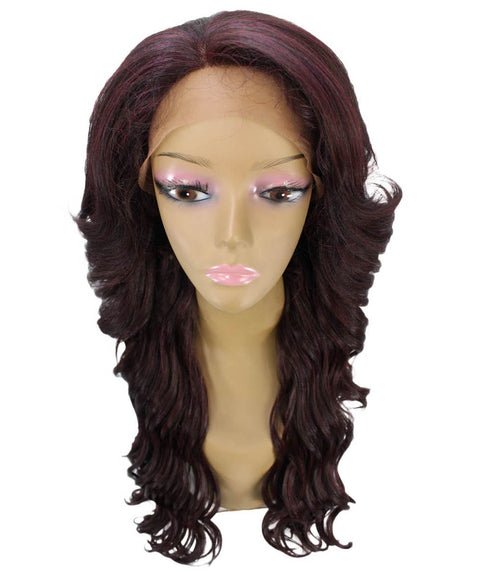 Asana Medium Red and Black Blend Long Wavy Lace Front Wig