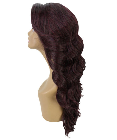 Asana Medium Red and Black Blend Long Wavy Lace Front Wig