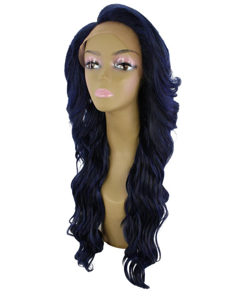 Asana Blue and Black Blend Long Wavy Lace Front Wig