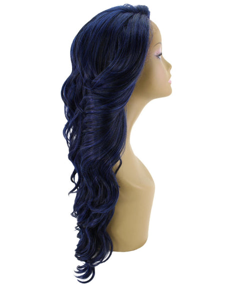 Asana Blue and Black Blend Long Wavy Lace Front Wig