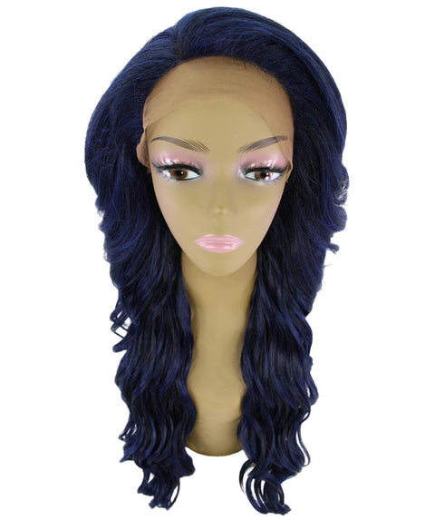 Asana Blue and Black Blend Long Wavy Lace Front Wig