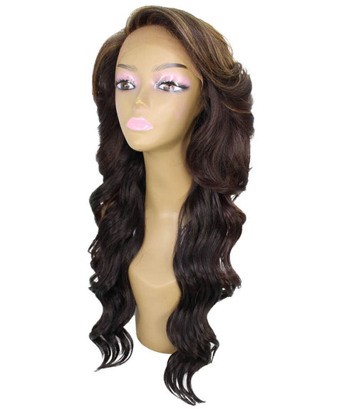 Asana Carmel Brown Blend Long Wavy Lace Front Wig
