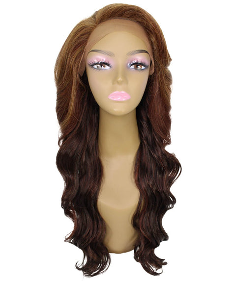 Asana Copper Aubum Blend Long Wavy Lace Front Wig