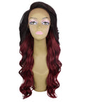 Asana Deep Red Over Medium Red Long Wavy Lace Front Wig