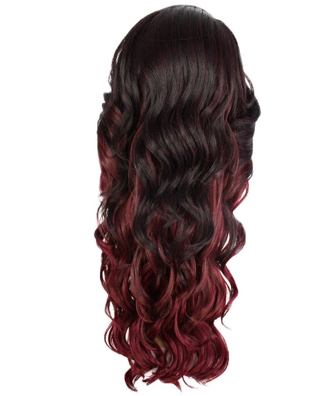 Asana Deep Red Over Medium Red Long Wavy Lace Front Wig