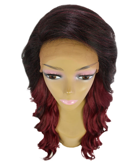 Asana Deep Red Over Medium Red Long Wavy Lace Front Wig
